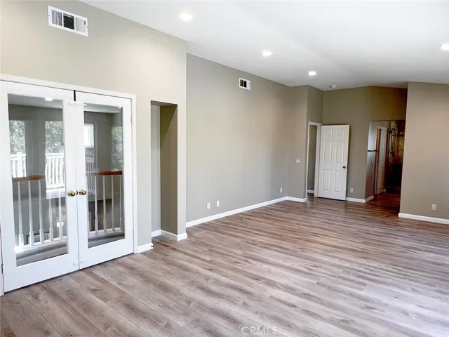 French doors lead out to living room
