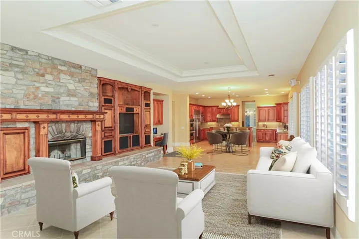 Grand great room with fireplace.