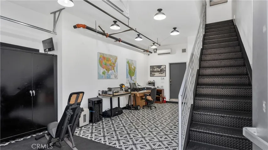 Ground level work space or office or home gym.