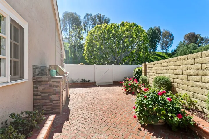Spacious brick private side yard with room for additional outdoor living room