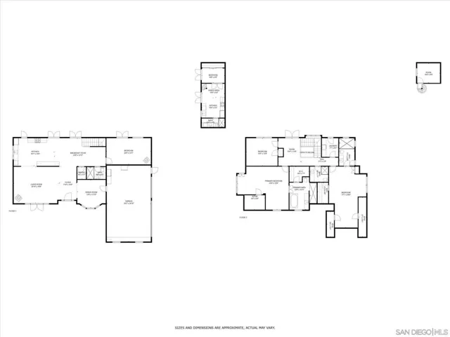 Floorplans for main house and for guest house.  Measurements are approximations taken by an electronic device.