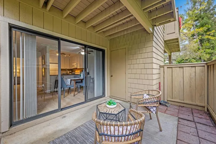 private patio with storage closet