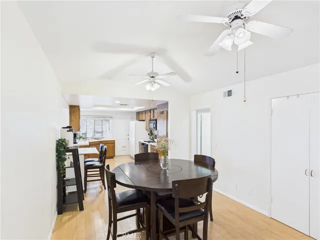 Cathedral ceilings in dining area