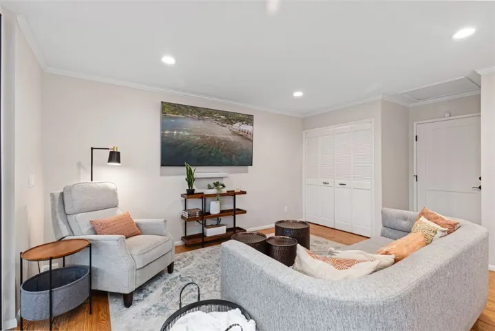 Family room with a view out to the gorgeous backyard
