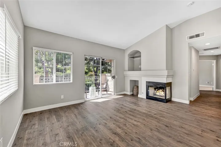 Living room with updated fireplace