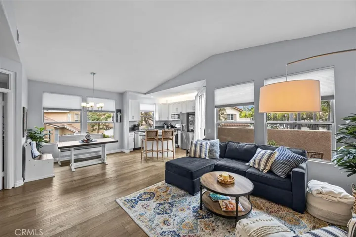Living room with gorgeous flooring through out