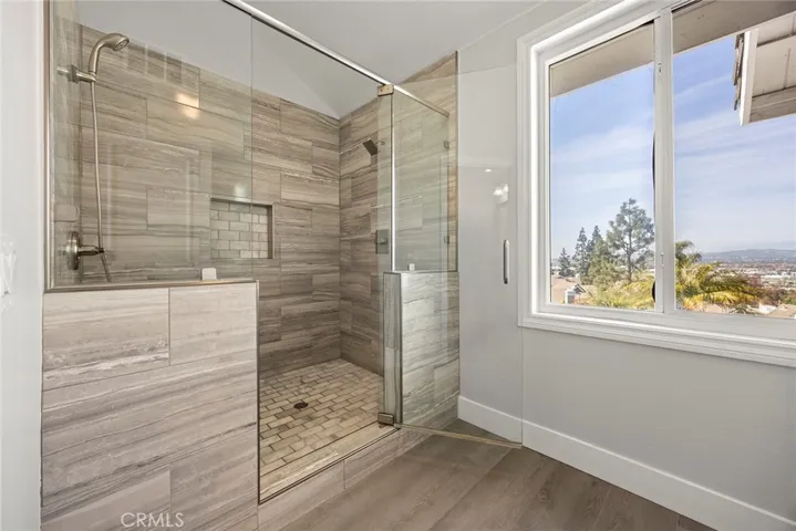MASTER BATH LARGE WALK IN SHOWER.  VIEW OF THE CITY LIGHTS.