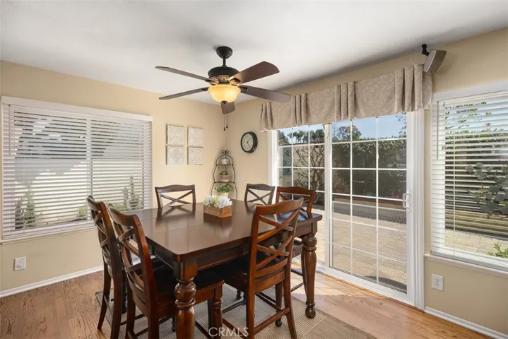 Dining room looks out at the backyard.