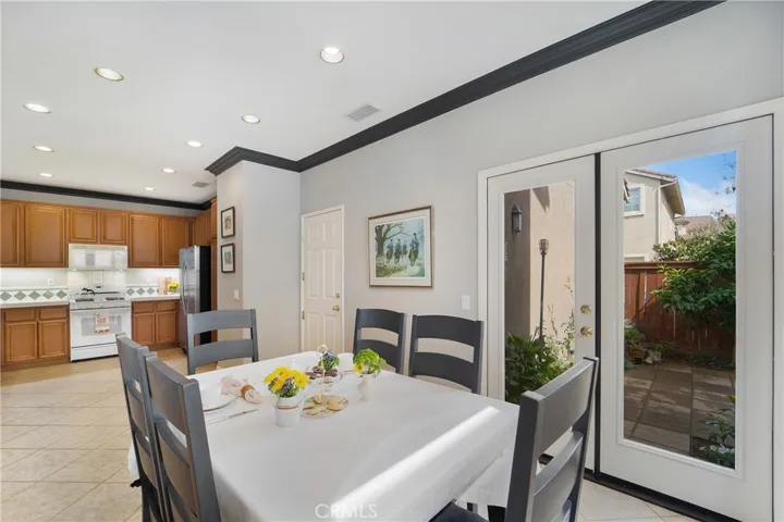 The dining room leads out to the garden.