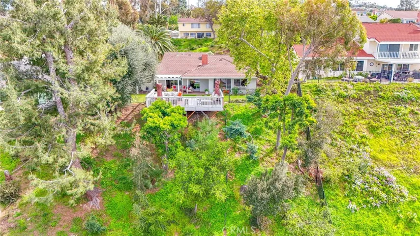 Aerial picture of the deck and back yard