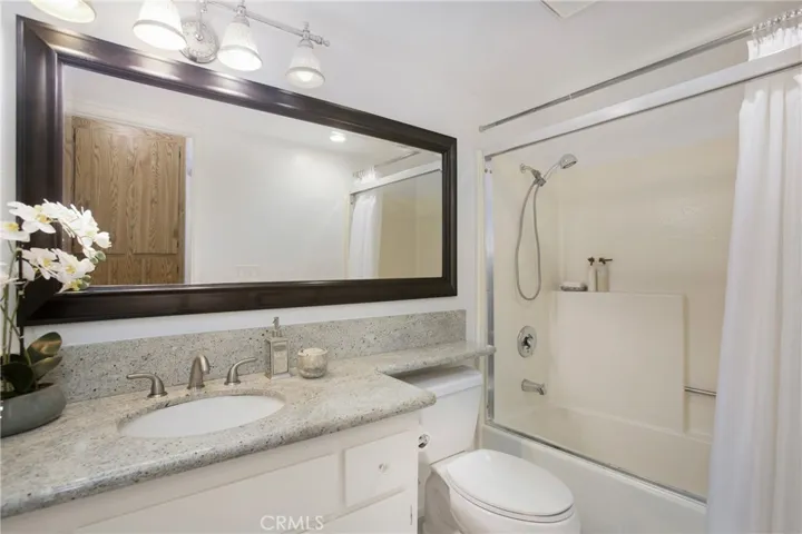 Upgraded bathroom has new counter and fixtures