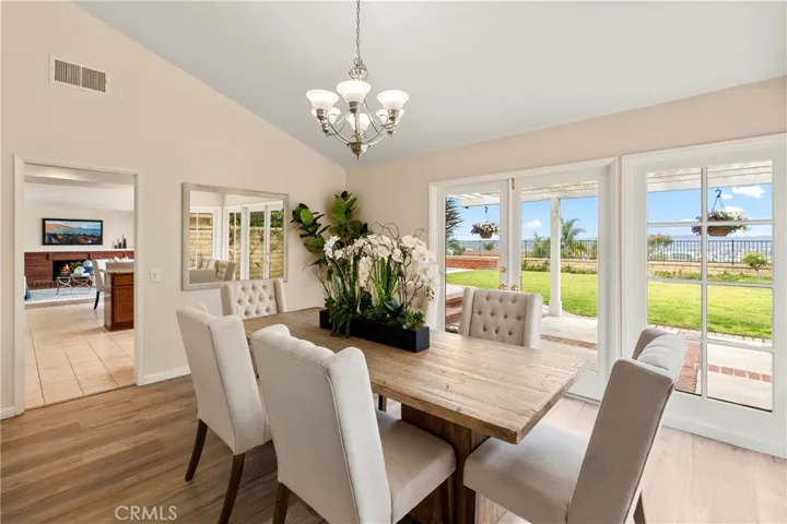 Dining room with panoramic view and French doors to allow open flow from indoors to outdoors