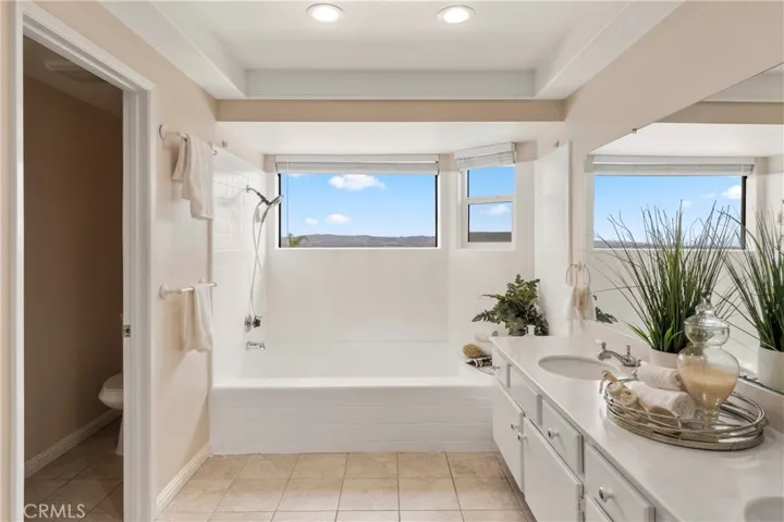 Primary bathroom with privacy toilet and loads of natural light