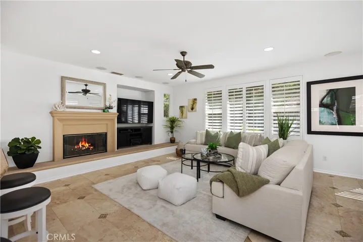 Family room with fireplace as the focal point