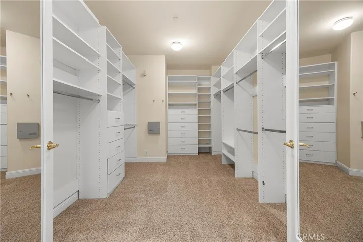 PRIMARY BATHROOM CLOSET WITH DOUBLE MIRRORED DOORS AND ORGANIZERS