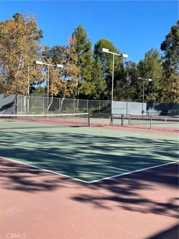 Tree-lined community tennis courts