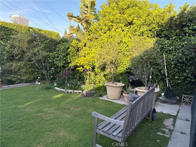Backyard with sitting bench.