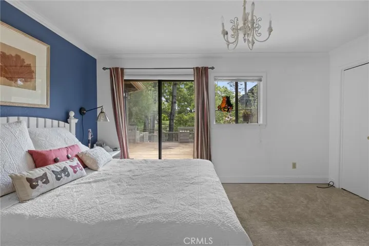 Downstairs bedroom with slider to backyard deck.