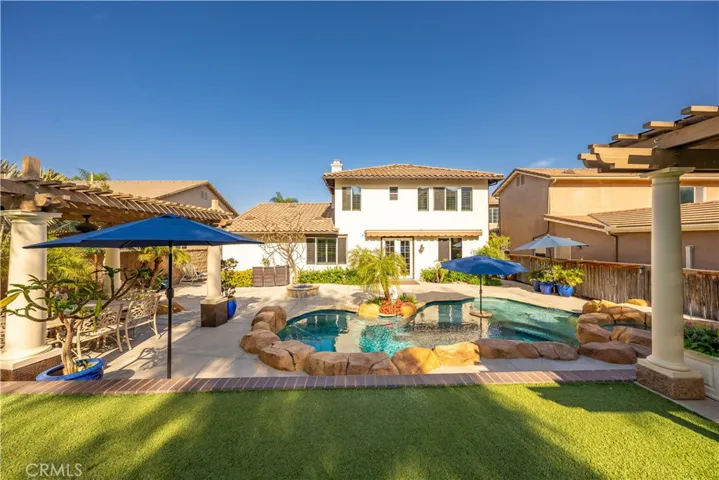 Artificial grass to pool view and back of house