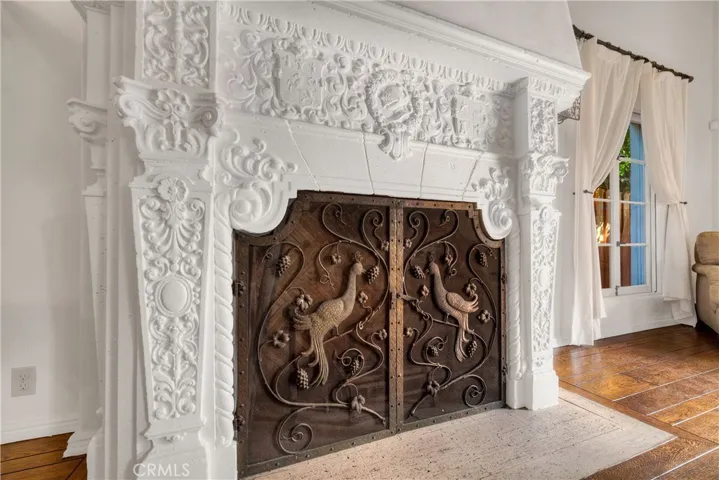 Closeup of fireplace in the living room.