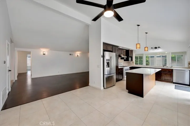 Living room, dining area to kitchen