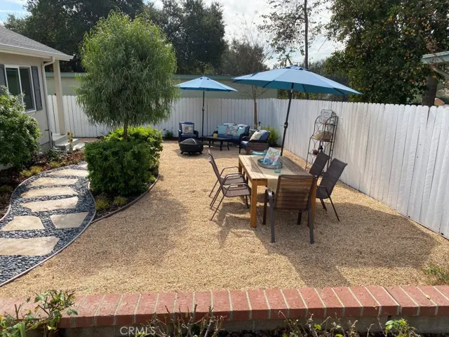 Backyard was redone after the ADU was built..A beautiful natural stone walkway with decorative rocks, warm colored pea gravel, our side of wood fence was replaced 2.5 years ago, plus all flower beds are on a drip system.