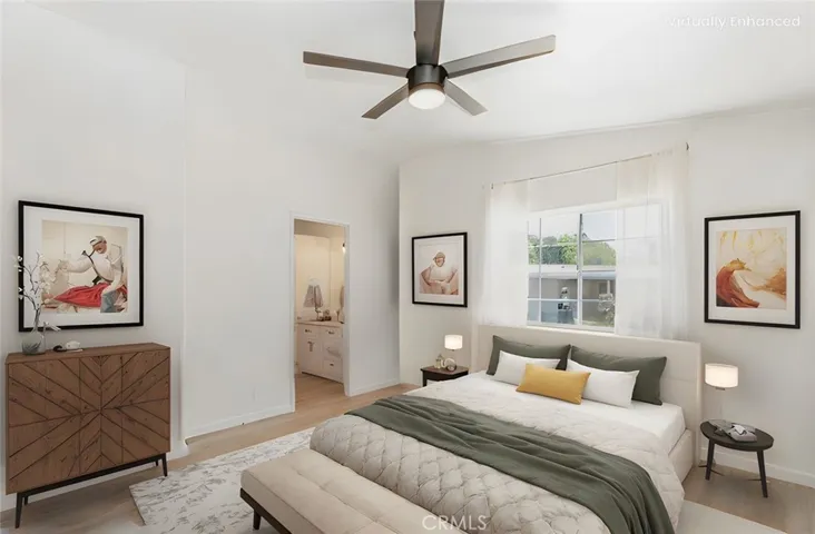 Virtually staged primary bedroom.
