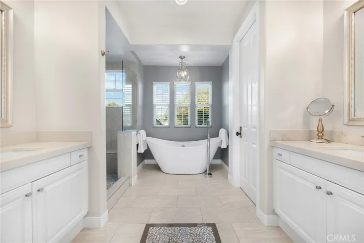 Primary Bedroom Ensuite Bathroom with walk in shower, bathtub, bidet, dual sinks