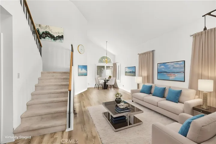 Virtually staged living and dining room