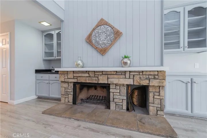 Gas fireplace in family room.