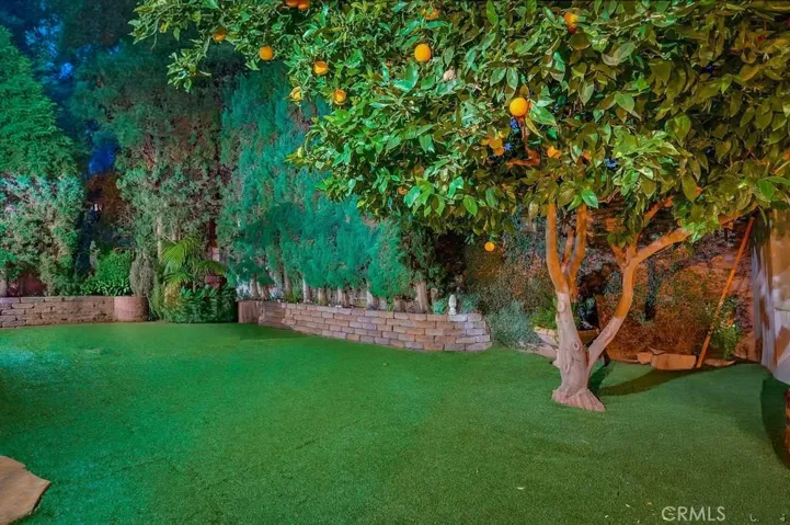 Backyard behind Fireplace near entry stairs for upper guest room