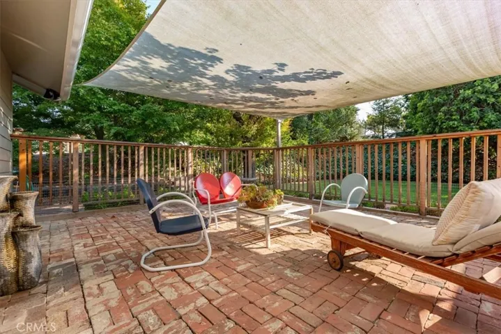 The front patio with a shade sail.