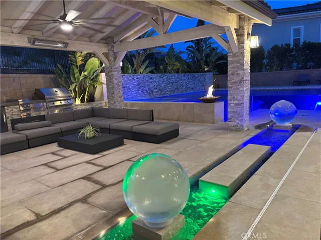 2 outdoor heaters and a ceiling fan.