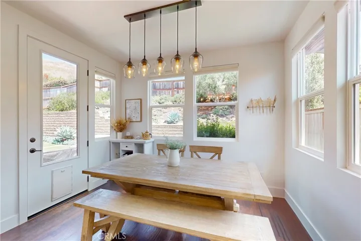Bright dining room with plenty of windows and direct access to the backyard.