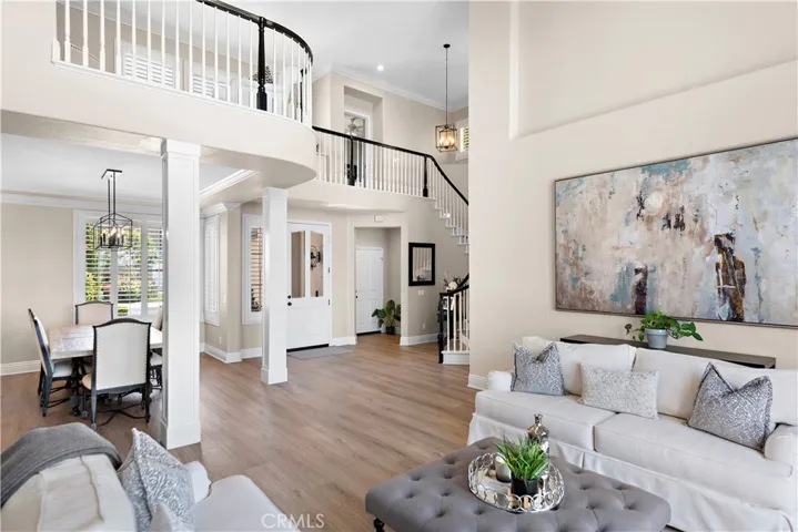 Open concept living room and dining room. Great for entertaining.