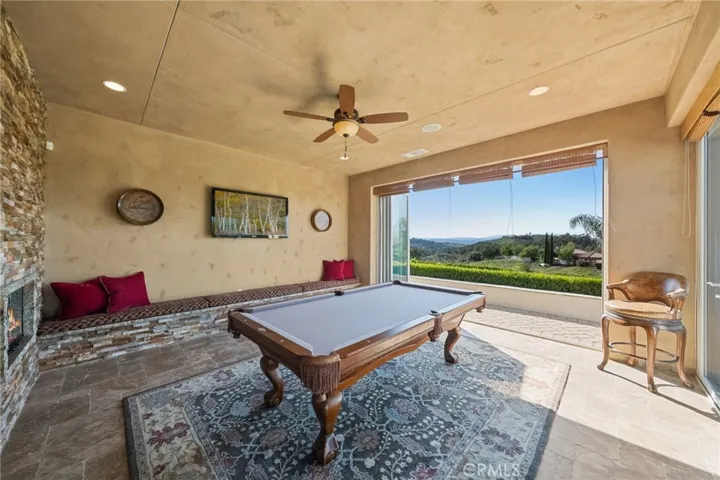 Two sided fireplace and enclosed room guest house