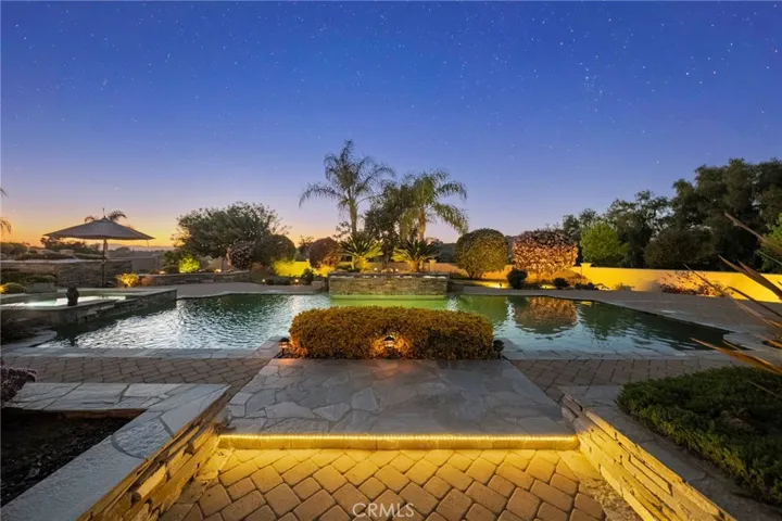 Beautiful evening photo of pool and spa