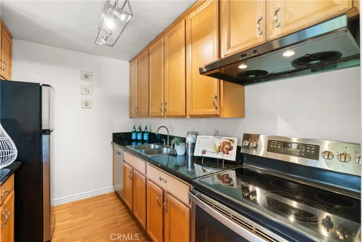 Remodeled kitchen with laminated floors