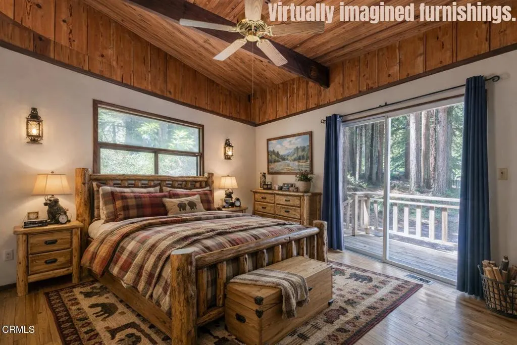 Imagined - Rustic cabin bedroom with woo
