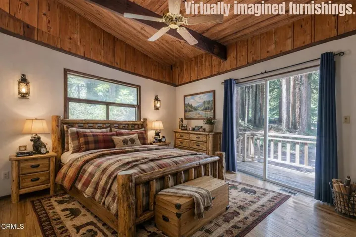 Imagined - Rustic cabin bedroom with woo