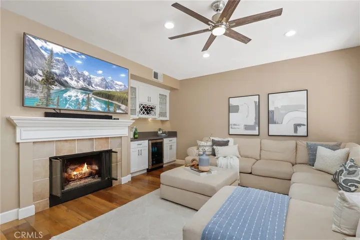 Fireplace and wet bar in family room