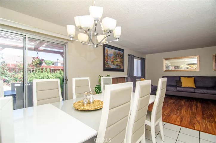 Dining area with slider to backyard