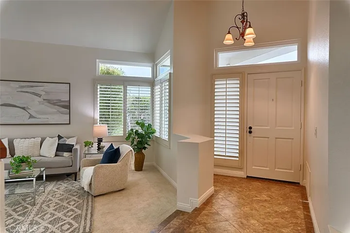 Entry overlooking living room
