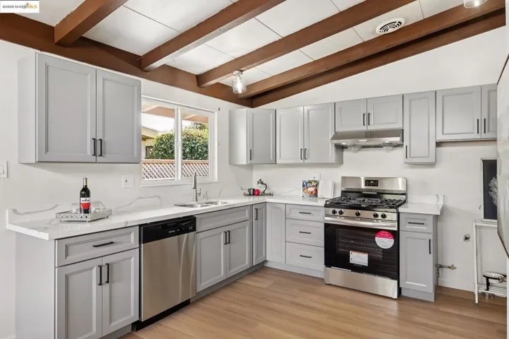 Stylish kitchen with sleek gray cabinetry