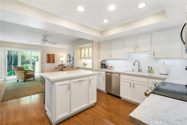 View from kitchen into family room.