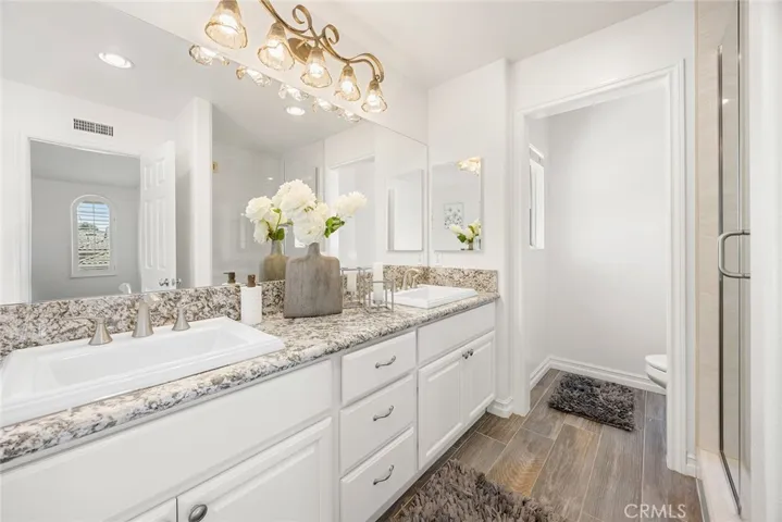 Nice size double vanity area with very pretty decorative features