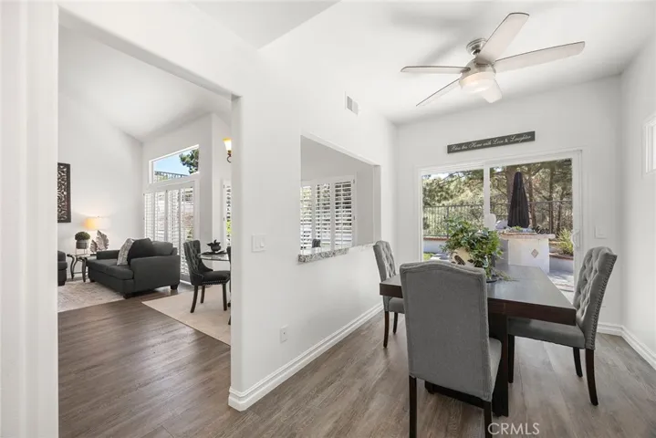 Kitchen that is open to the Dining room, and backyard