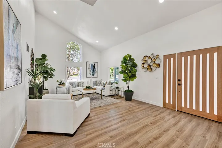 waterproof wood vinyl flooring and LED Living Room With recessed lighting throughout