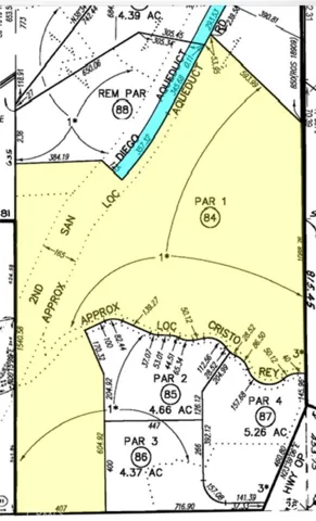 Par 1 #84 (shaded yellow) is the 36 acres for sale for $275k. The other parcel #85 is also for sale for an additional $150k. The other 2, 86 & 87 have been sold.