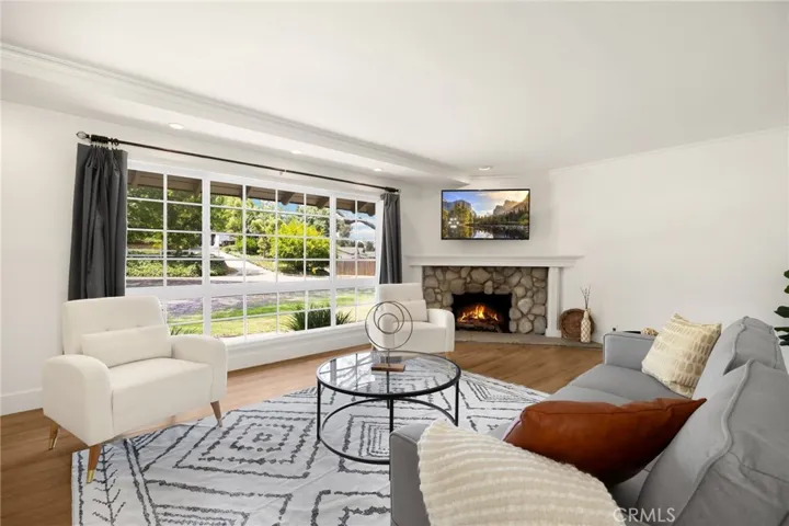 spacious living room with fireplace and TV included. Light and bright rooms.